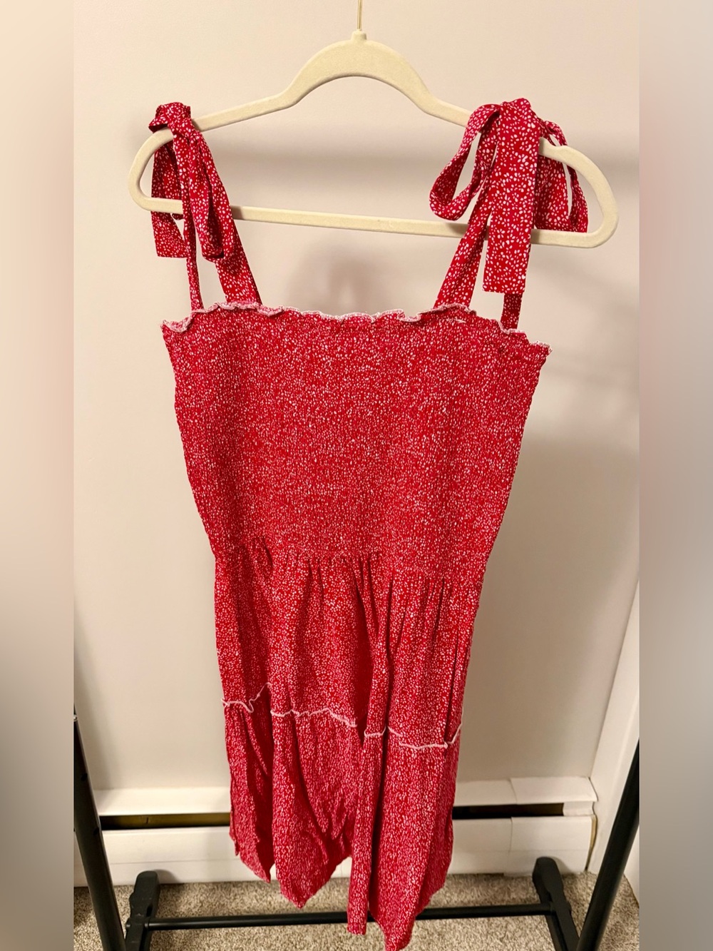 Zesica Boho Red Tie-Shoulder Midi Dress